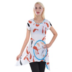 Illustrain Goldfish Fish Swim Pool Short Sleeve Side Drop Tunic by Mariart