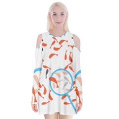 Illustrain Goldfish Fish Swim Pool Velvet Long Sleeve Shoulder Cutout Dress by Mariart