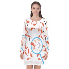 Illustrain Goldfish Fish Swim Pool Long Sleeve Chiffon Shift Dress 