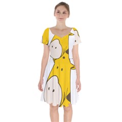 Illustrain Giraffe Face Animals Short Sleeve Bardot Dress