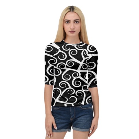 Koru Vector Background Black Quarter Sleeve Tee by Mariart