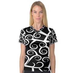 Koru Vector Background Black Women s V-neck Sport Mesh Tee