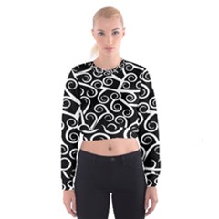 Koru Vector Background Black Cropped Sweatshirt by Mariart