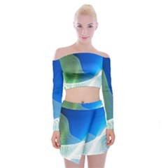 Light Means Net Pink Rainbow Waves Wave Chevron Green Blue Off Shoulder Top With Skirt Set by Mariart