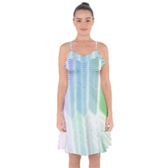 Light Means Net Pink Rainbow Waves Wave Chevron Green Ruffle Detail Chiffon Dress