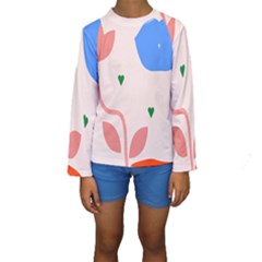 Lip Sexy Flower Tulip Heart Pink Red Blue Green Love Kids  Long Sleeve Swimwear