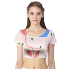 Lip Sexy Flower Tulip Heart Pink Red Blue Green Love Short Sleeve Crop Top (tight Fit) by Mariart