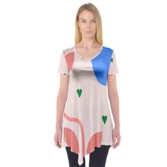 Lip Sexy Flower Tulip Heart Pink Red Blue Green Love Short Sleeve Tunic  by Mariart