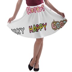 Lucky Happt Good Sign Star A-line Skater Skirt by Mariart