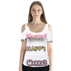 Lucky Happt Good Sign Star Butterfly Sleeve Cutout Tee 