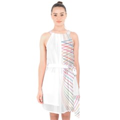 Line Wave Rainbow Halter Collar Waist Tie Chiffon Dress by Mariart