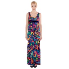 Moreau Rainbow Paint Maxi Thigh Split Dress