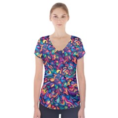 Moreau Rainbow Paint Short Sleeve Front Detail Top by Mariart