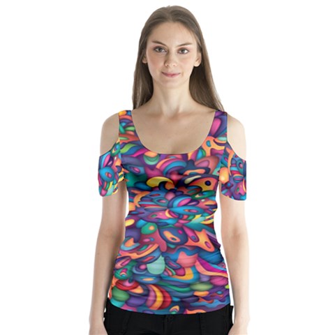 Moreau Rainbow Paint Butterfly Sleeve Cutout Tee  by Mariart