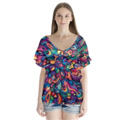 Moreau Rainbow Paint Flutter Sleeve Top by Mariart