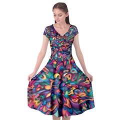 Moreau Rainbow Paint Cap Sleeve Wrap Front Dress