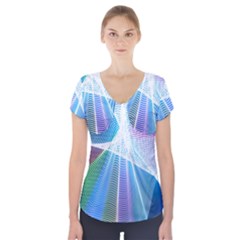 Light Means Net Pink Rainbow Waves Wave Chevron Green Blue Sky Short Sleeve Front Detail Top