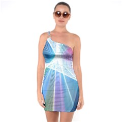 Light Means Net Pink Rainbow Waves Wave Chevron Green Blue Sky One Soulder Bodycon Dress by Mariart