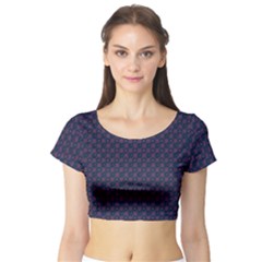 Purple Floral Seamless Pattern Flower Circle Star Short Sleeve Crop Top (tight Fit) by Mariart