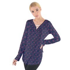 Purple Floral Seamless Pattern Flower Circle Star Women s Tie Up Tee