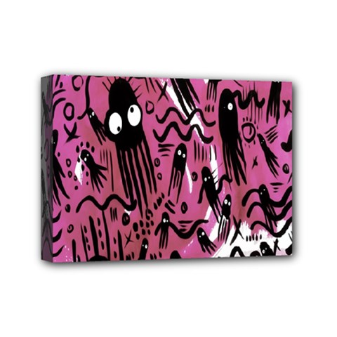 Octopus Colorful Cartoon Octopuses Pattern Black Pink Mini Canvas 7  X 5  by Mariart