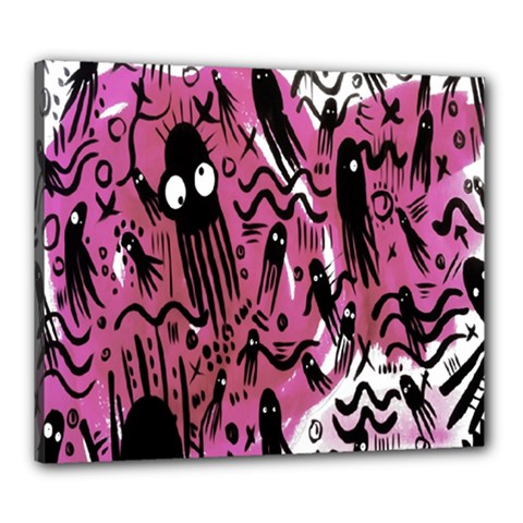 Octopus Colorful Cartoon Octopuses Pattern Black Pink Canvas 24  X 20 