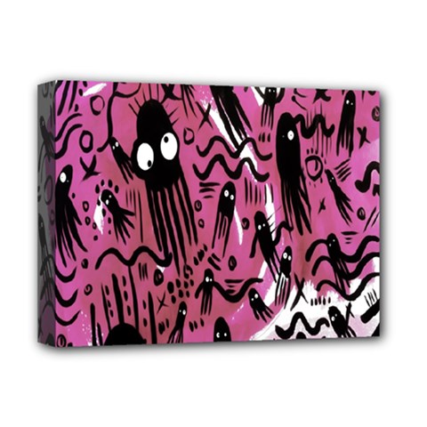 Octopus Colorful Cartoon Octopuses Pattern Black Pink Deluxe Canvas 16  X 12  