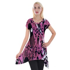 Octopus Colorful Cartoon Octopuses Pattern Black Pink Short Sleeve Side Drop Tunic by Mariart