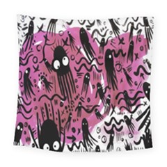 Octopus Colorful Cartoon Octopuses Pattern Black Pink Square Tapestry (large)