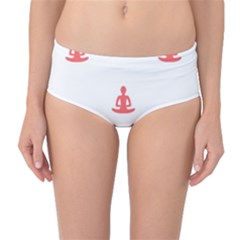 Seamless Pattern Man Meditating Yoga Orange Red Silhouette White Mid-waist Bikini Bottoms