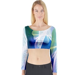 Net Sea Blue Sky Waves Wave Chevron Long Sleeve Crop Top by Mariart