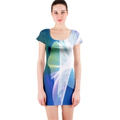 Net Sea Blue Sky Waves Wave Chevron Short Sleeve Bodycon Dress