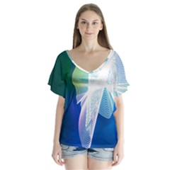 Net Sea Blue Sky Waves Wave Chevron Flutter Sleeve Top by Mariart