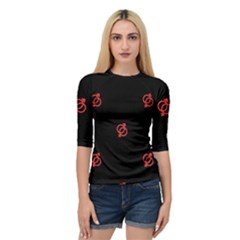 Seamless Pattern With Symbol Sex Men Women Black Background Glowing Red Black Sign Quarter Sleeve Tee