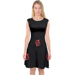 Seamless Pattern With Symbol Sex Men Women Black Background Glowing Red Black Sign Capsleeve Midi Dress by Mariart