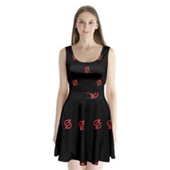 Seamless Pattern With Symbol Sex Men Women Black Background Glowing Red Black Sign Split Back Mini Dress 