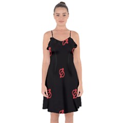 Seamless Pattern With Symbol Sex Men Women Black Background Glowing Red Black Sign Ruffle Detail Chiffon Dress