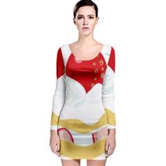 Seeds Strawberry Bread Fruite Red Long Sleeve Bodycon Dress