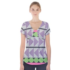 Shapes Patchwork Circle Triangle Short Sleeve Front Detail Top by Mariart