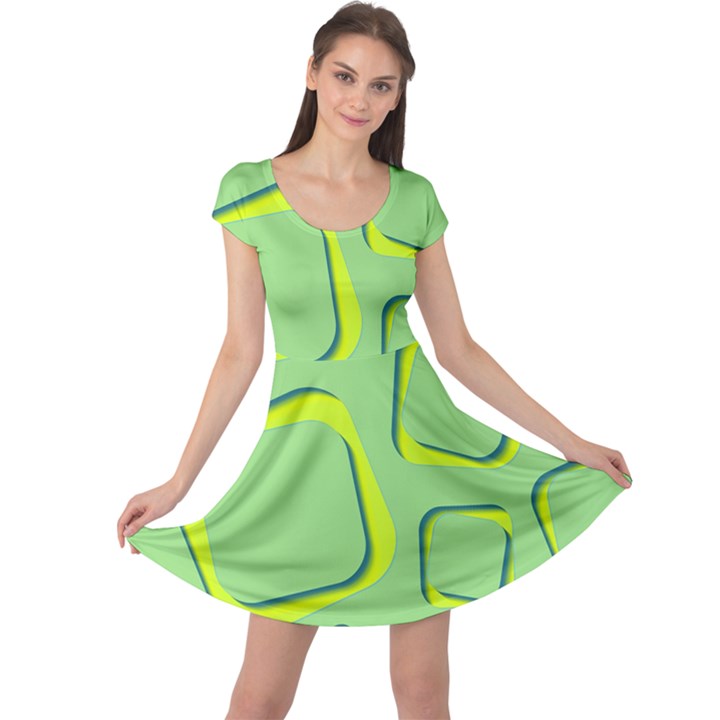 Shapes Green Lime Abstract Wallpaper Cap Sleeve Dresses