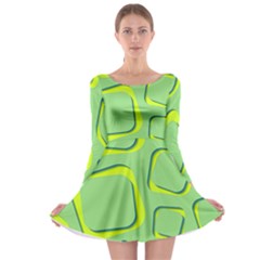 Shapes Green Lime Abstract Wallpaper Long Sleeve Skater Dress