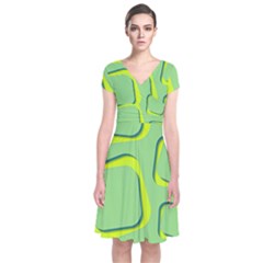 Shapes Green Lime Abstract Wallpaper Short Sleeve Front Wrap Dress