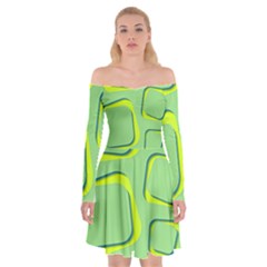 Shapes Green Lime Abstract Wallpaper Off Shoulder Skater Dress