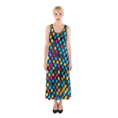 Polkadot Rainbow Colorful Polka Circle Line Light Sleeveless Maxi Dress