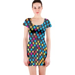 Polkadot Rainbow Colorful Polka Circle Line Light Short Sleeve Bodycon Dress