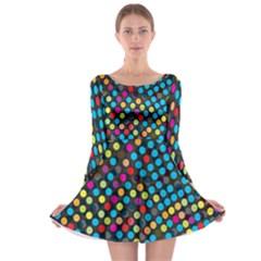 Polkadot Rainbow Colorful Polka Circle Line Light Long Sleeve Skater Dress by Mariart