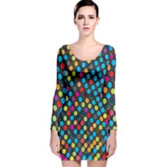 Polkadot Rainbow Colorful Polka Circle Line Light Long Sleeve Velvet Bodycon Dress by Mariart