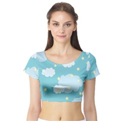 Stellar Cloud Blue Sky Star Short Sleeve Crop Top (tight Fit)