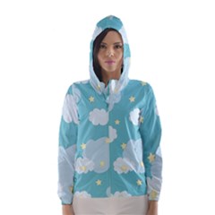 Stellar Cloud Blue Sky Star Hooded Wind Breaker (women)