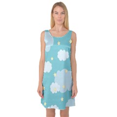 Stellar Cloud Blue Sky Star Sleeveless Satin Nightdress